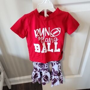 Red 'Run the Dang Ball' Shirt and Football Print Pants Set 12 Months